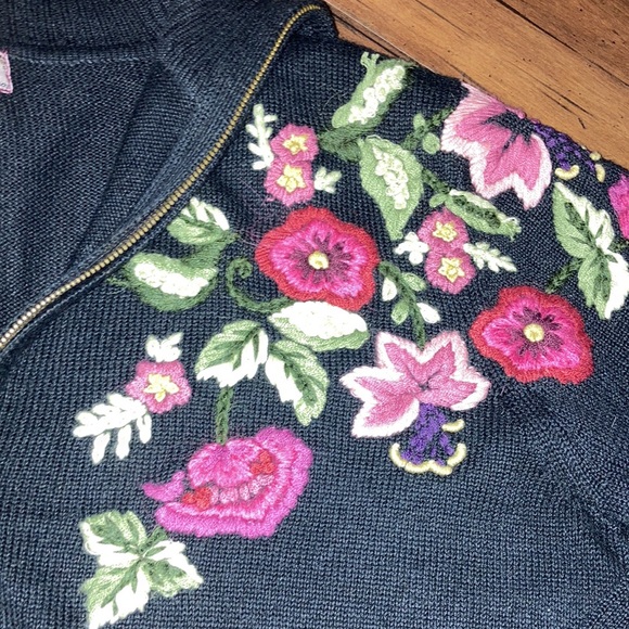 Vintage Tiara International Ramie Extended Collar Embroidered Floral Jacket - Picture 5 of 5